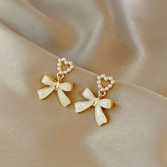 White Bow Earrings