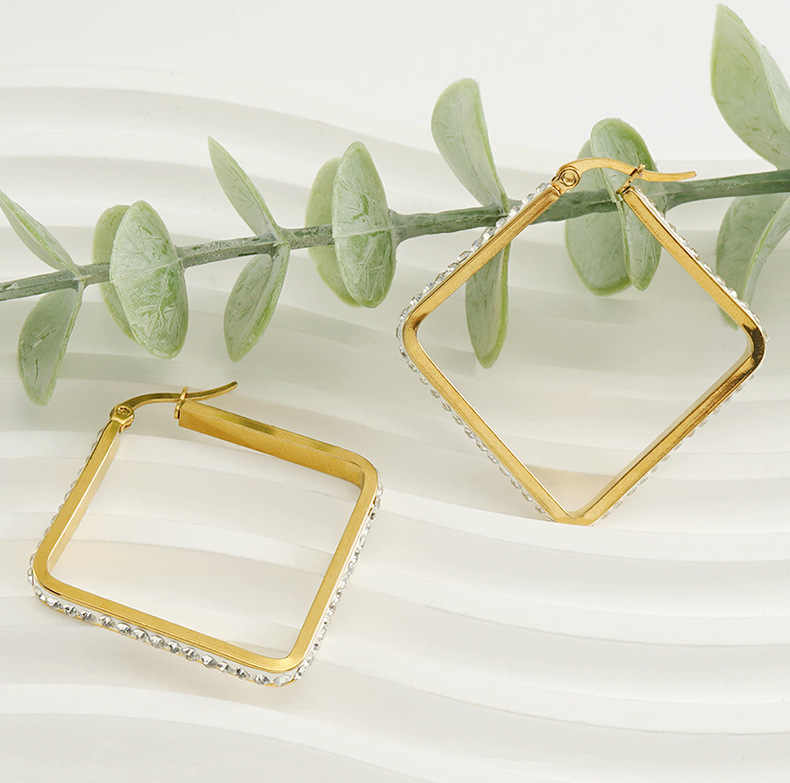 Glam Diamond Square Hoops