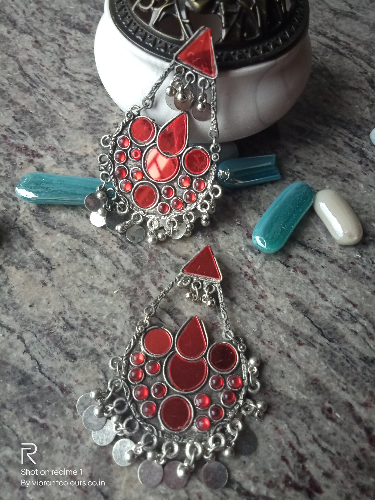 Red Harmeen Earrings - Vibrant Colours