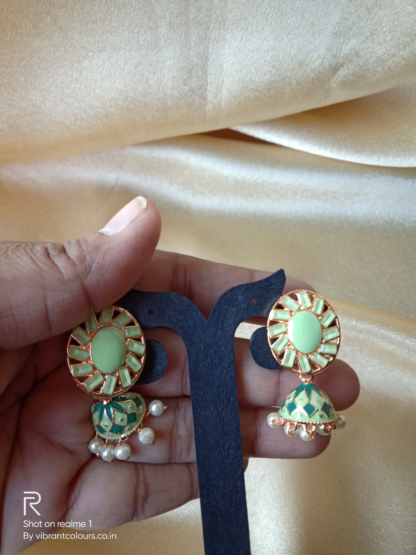 Green Ekta Jhumkis - Vibrant Colours