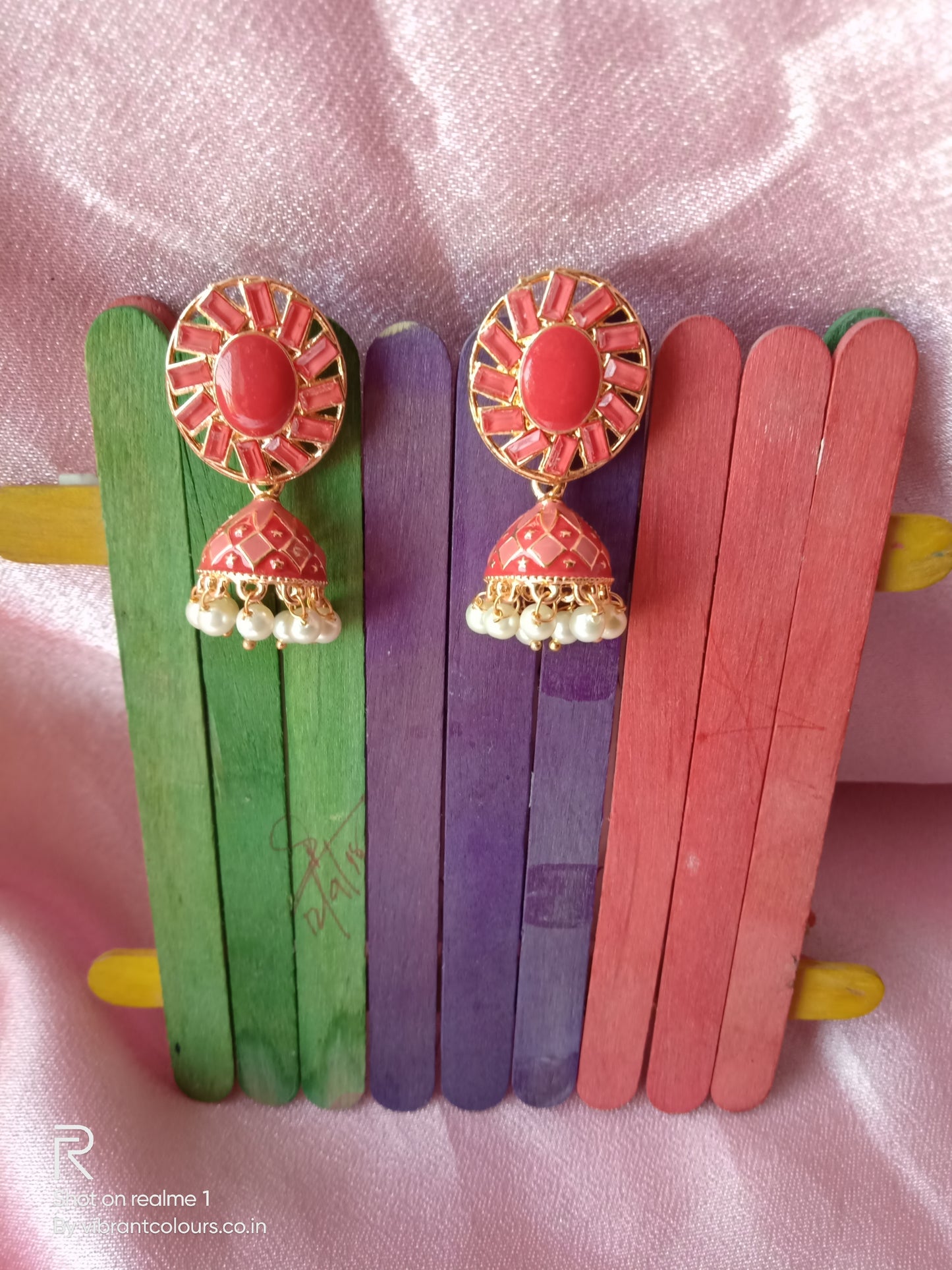 Red Ati Jhumkis - Vibrant Colours