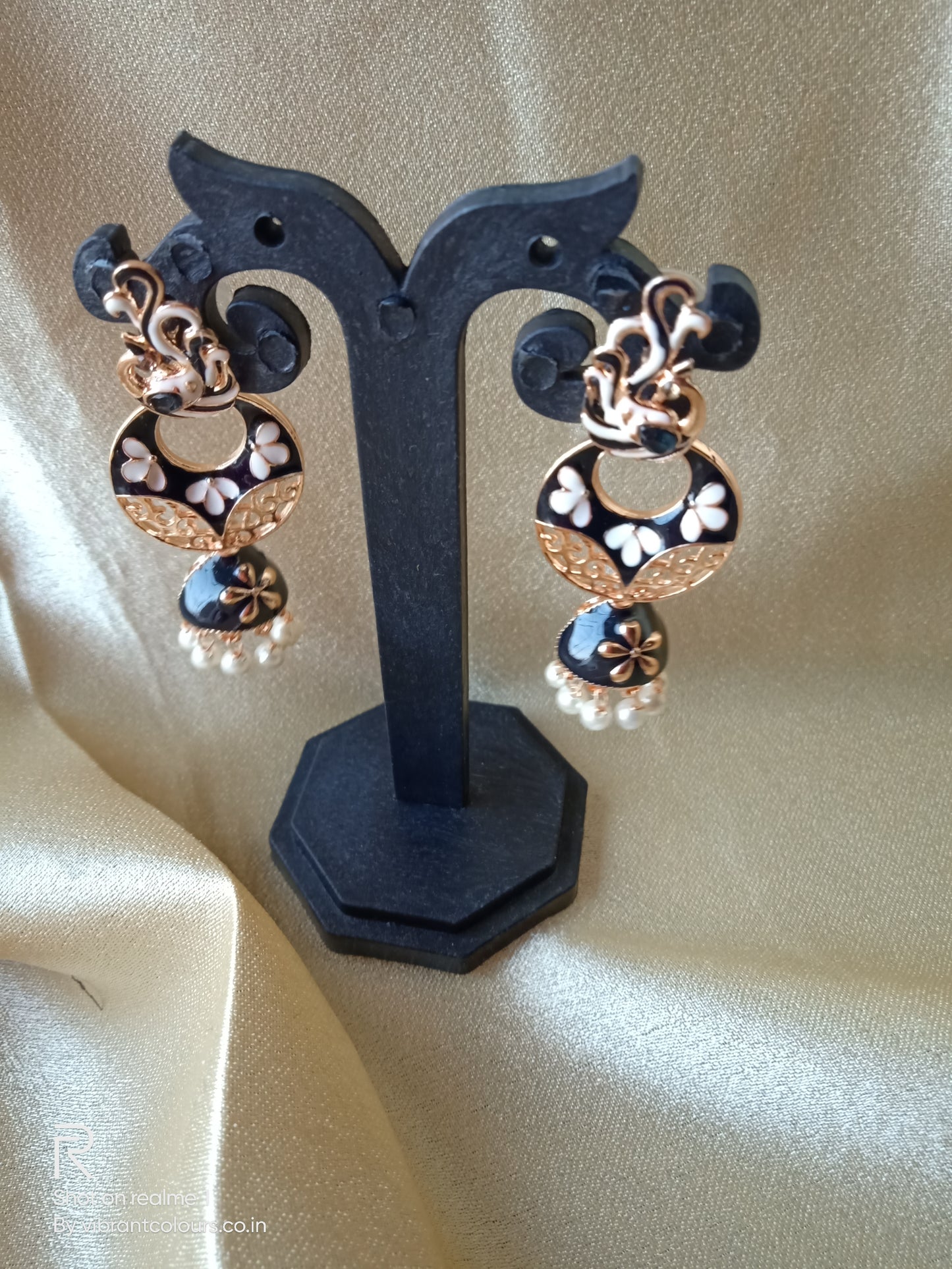 Black Amrita Jhumkis - Vibrant Colours