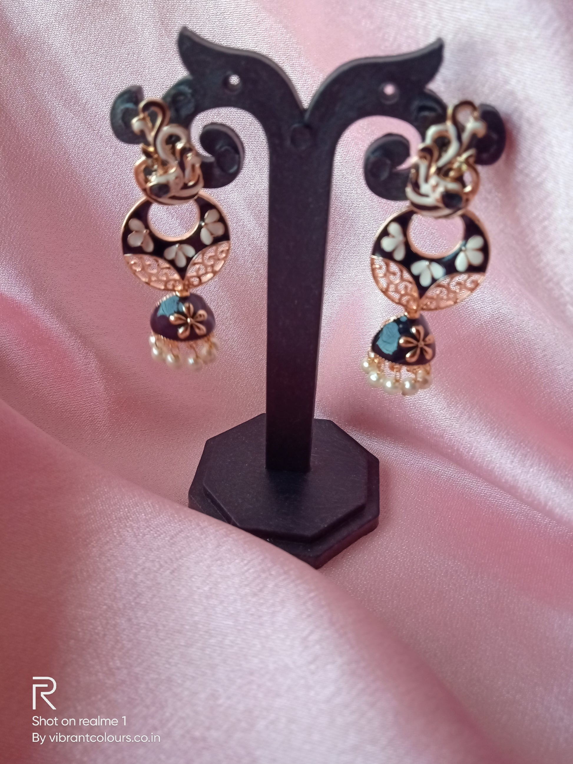 Black Amrita Jhumkis - Vibrant Colours