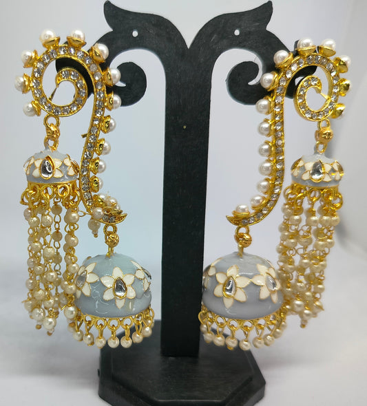 Grey Vedika Jhumkis - Vibrant Colours