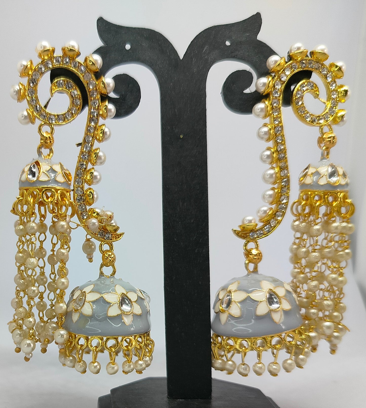 Grey Vedika Jhumkis - Vibrant Colours