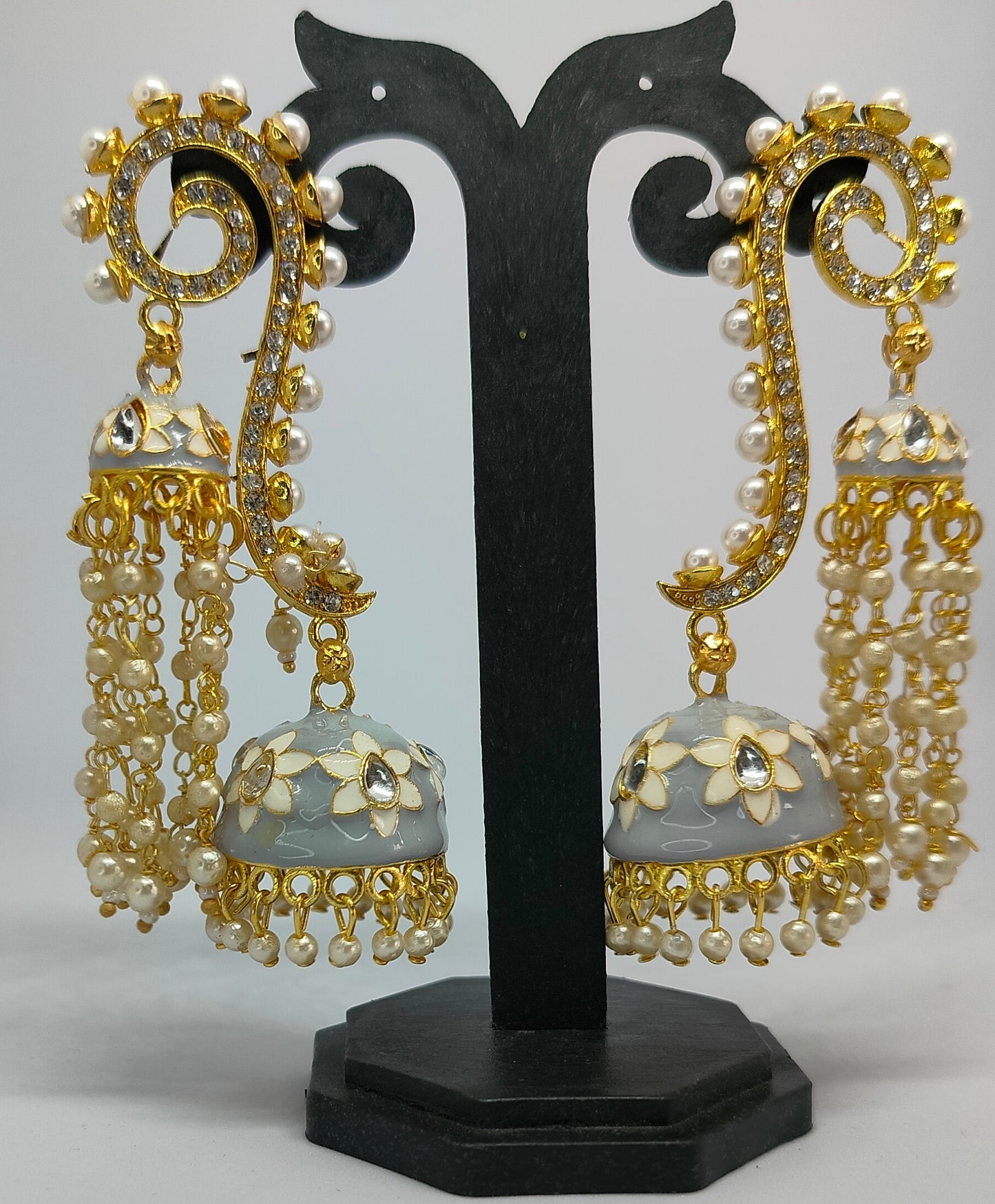 Grey Vedika Jhumkis - Vibrant Colours