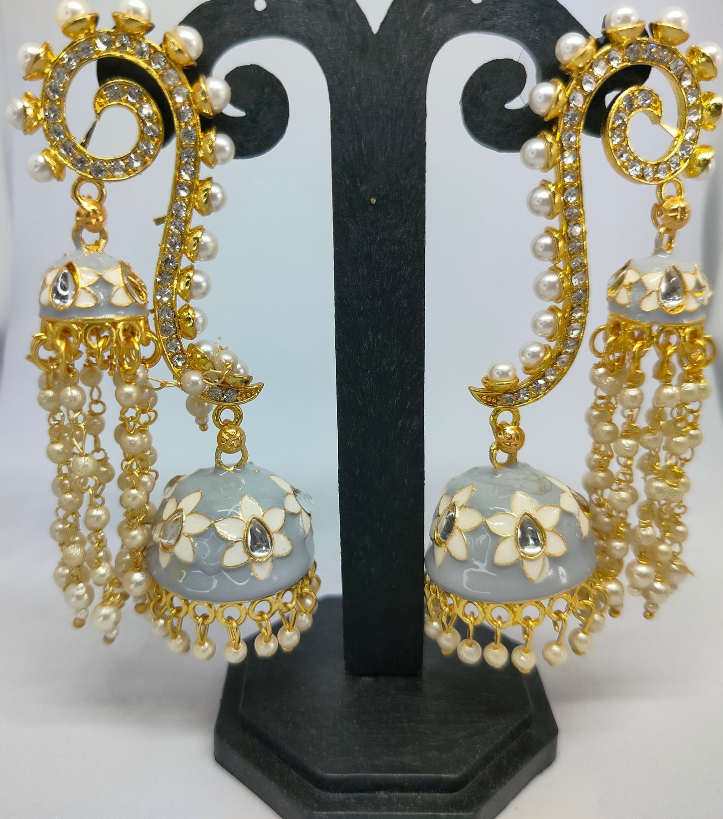 Grey Vedika Jhumkis - Vibrant Colours