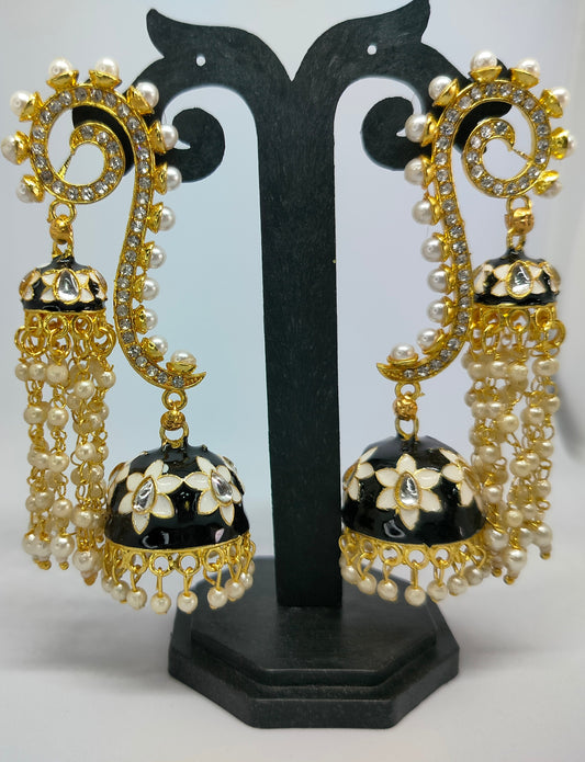 Black Vedika Jhumkis - Vibrant Colours