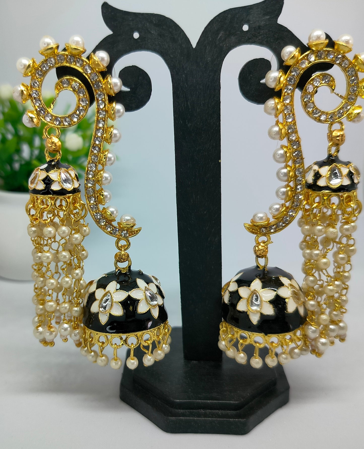 Black Vedika Jhumkis - Vibrant Colours