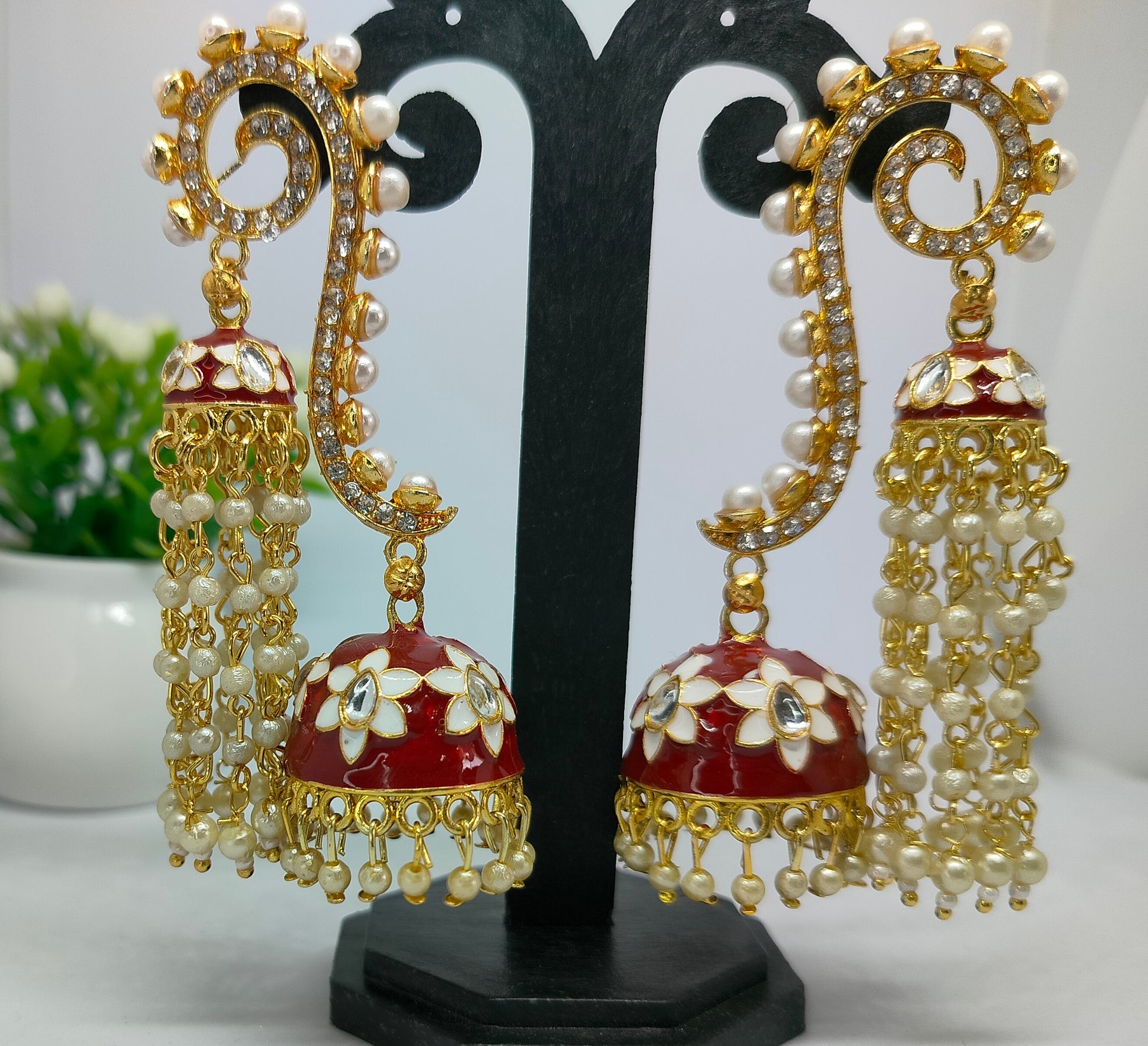 Maroon Vedika Jhumkis - Vibrant Colours