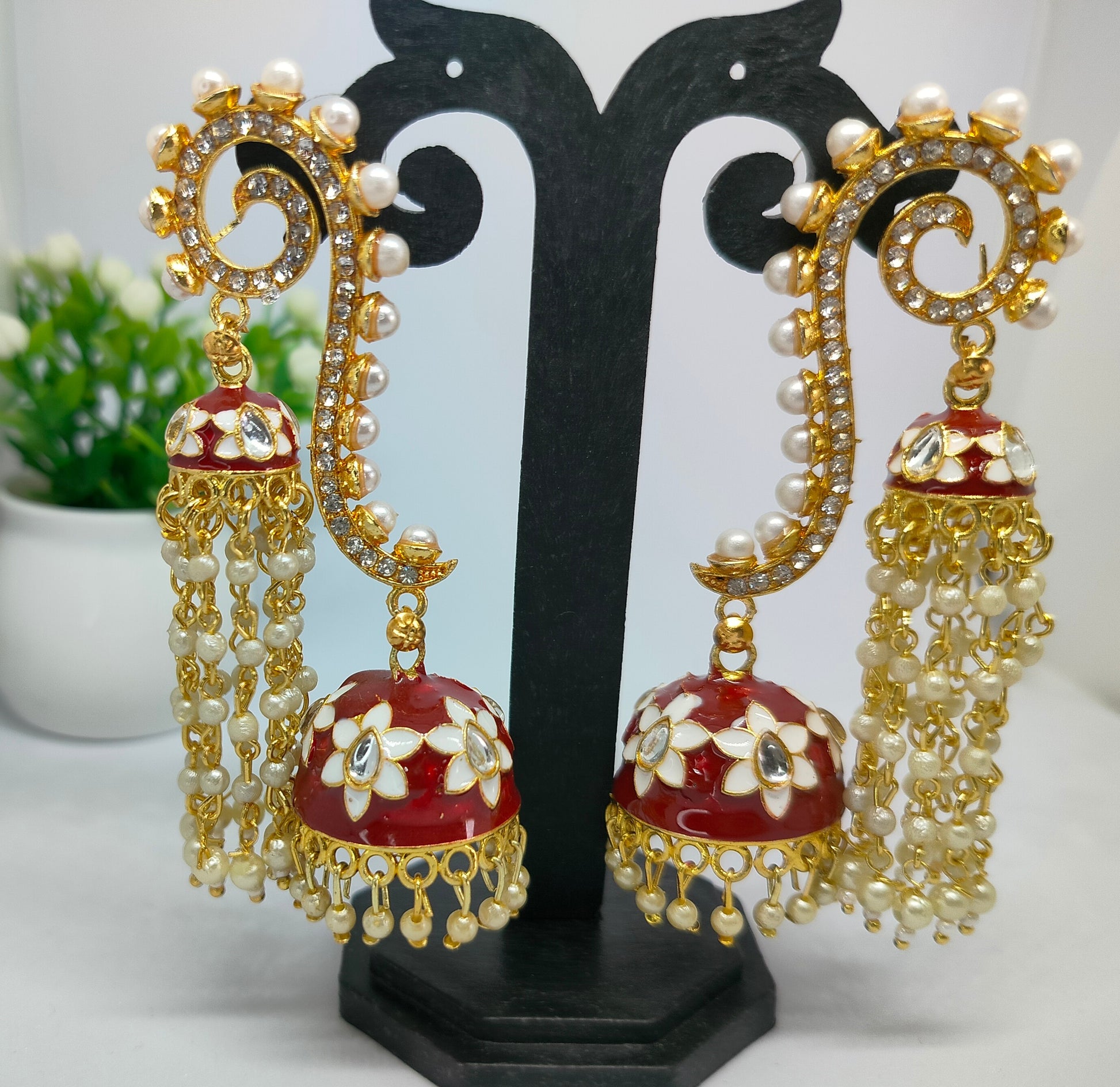 Maroon Vedika Jhumkis - Vibrant Colours