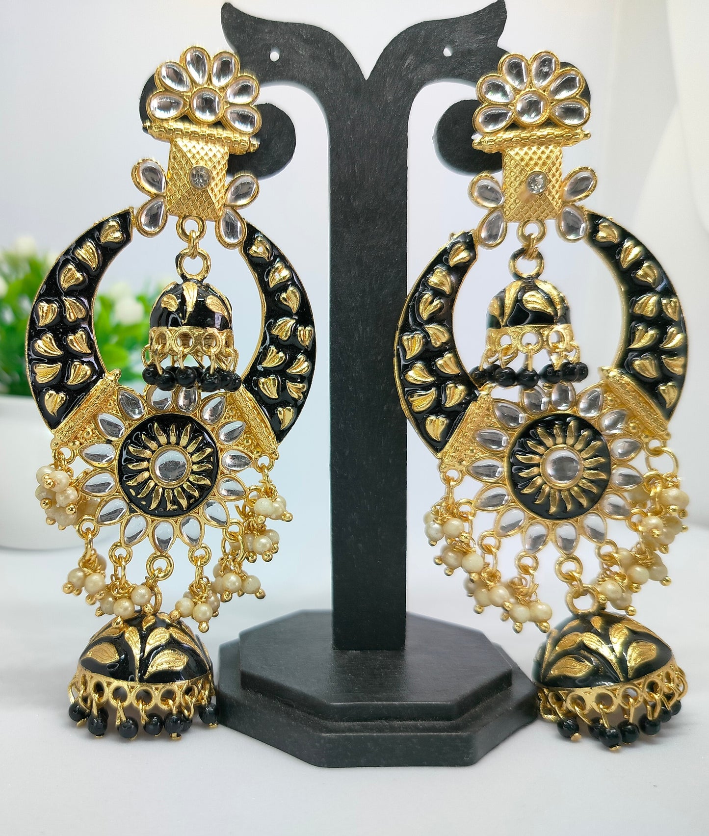 Black Siya Jhumkis - Vibrant Colours