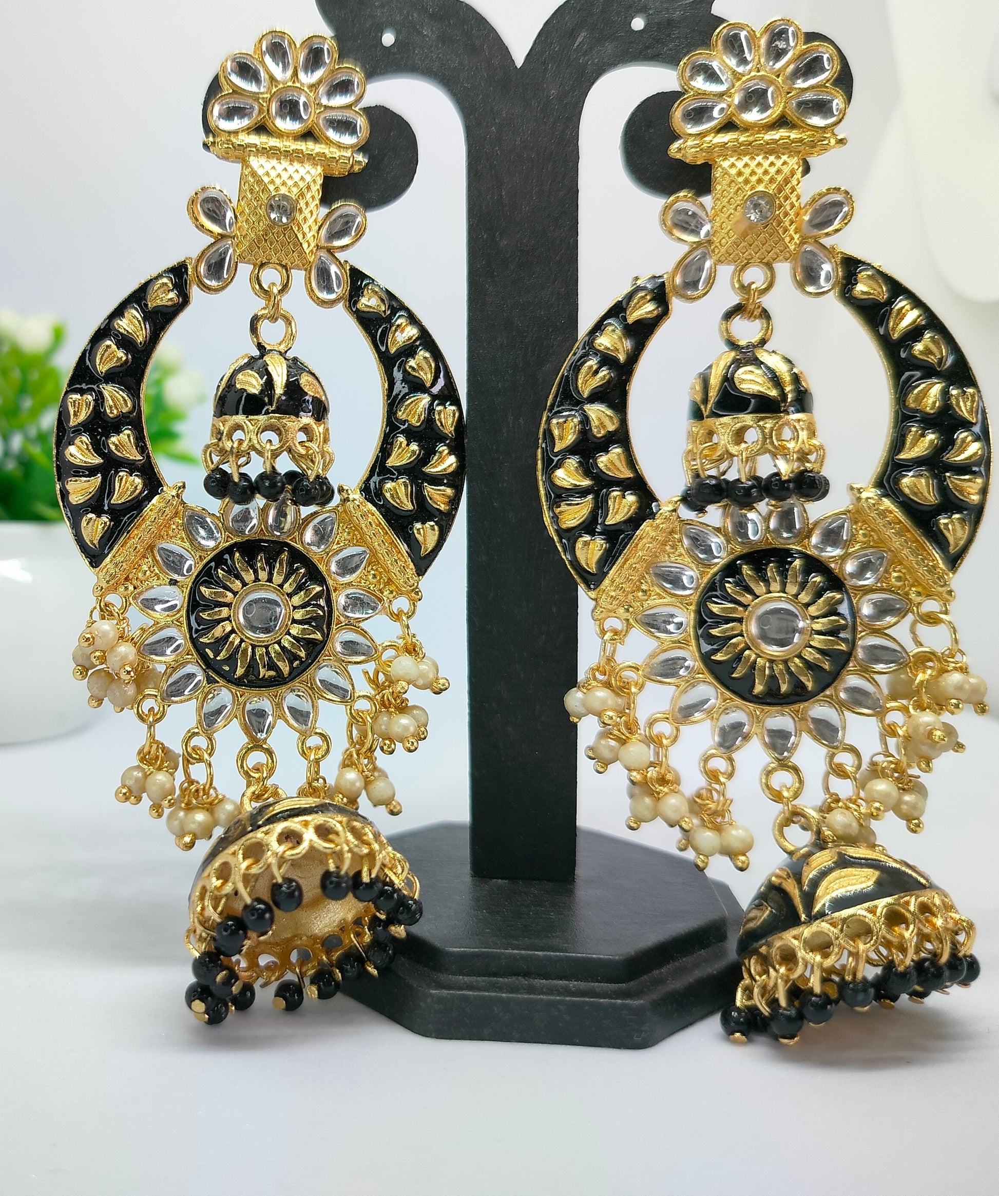 Black Siya Jhumkis - Vibrant Colours