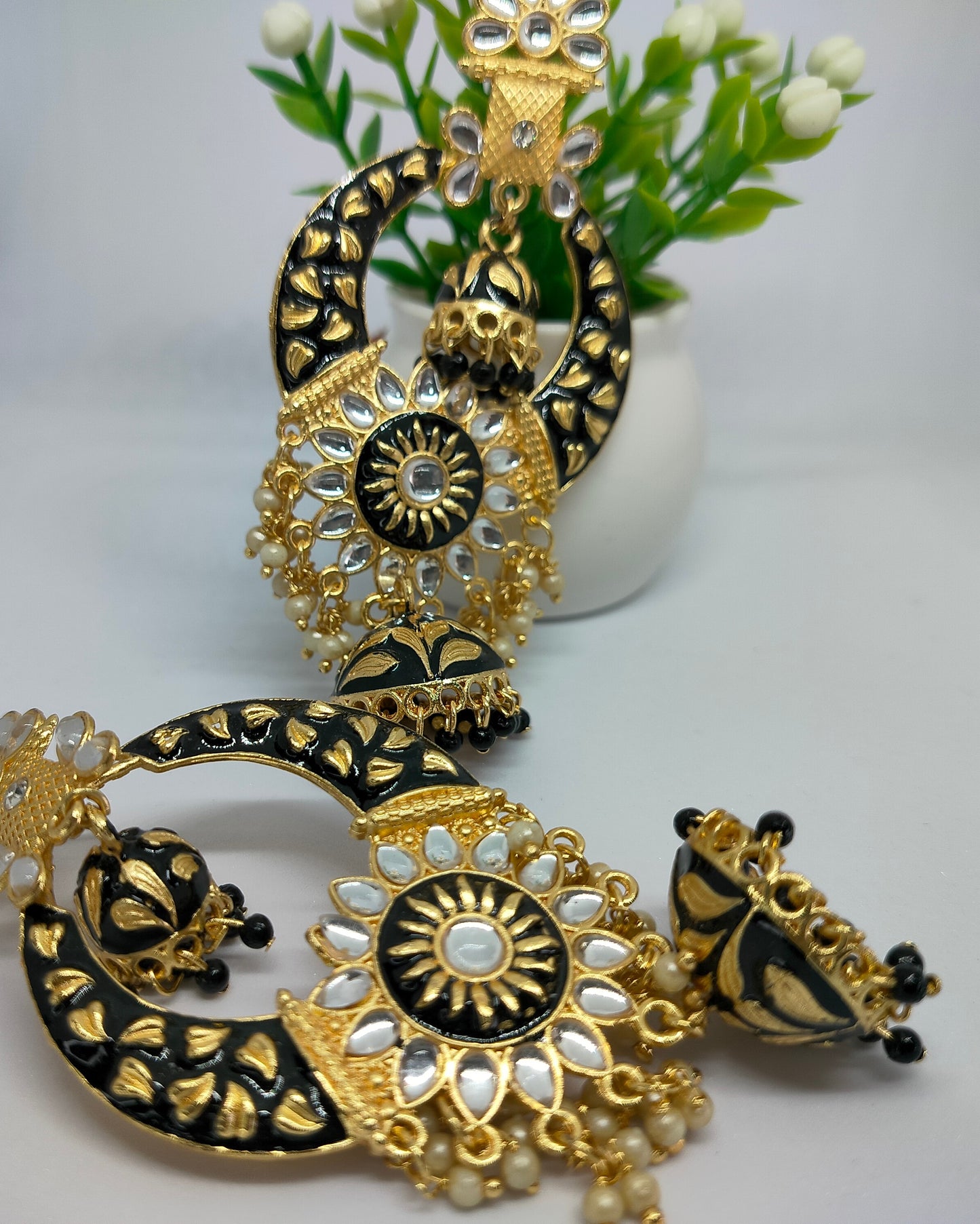 Black Siya Jhumkis - Vibrant Colours