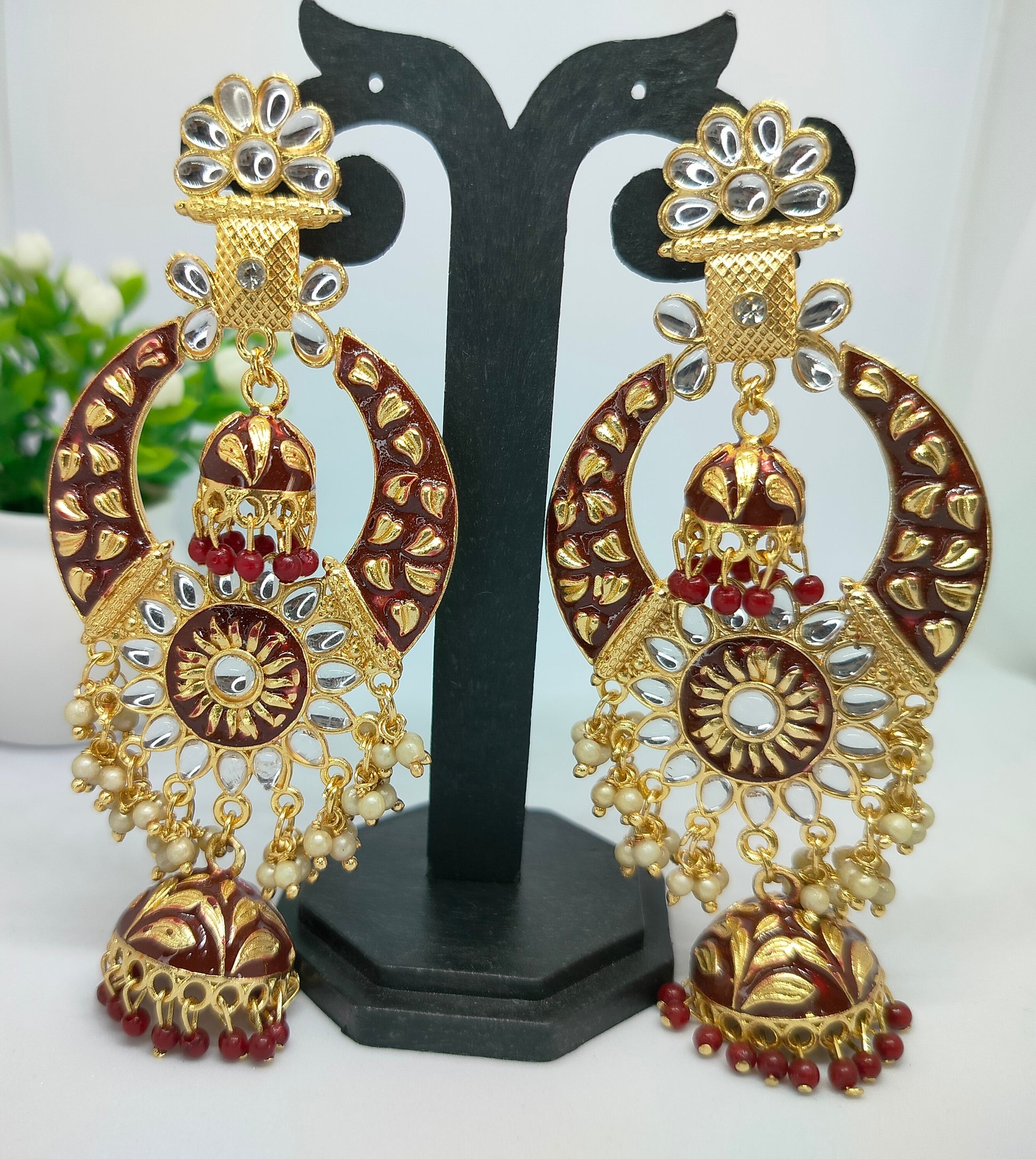 Maroon  Siya Jhumkis - Vibrant Colours