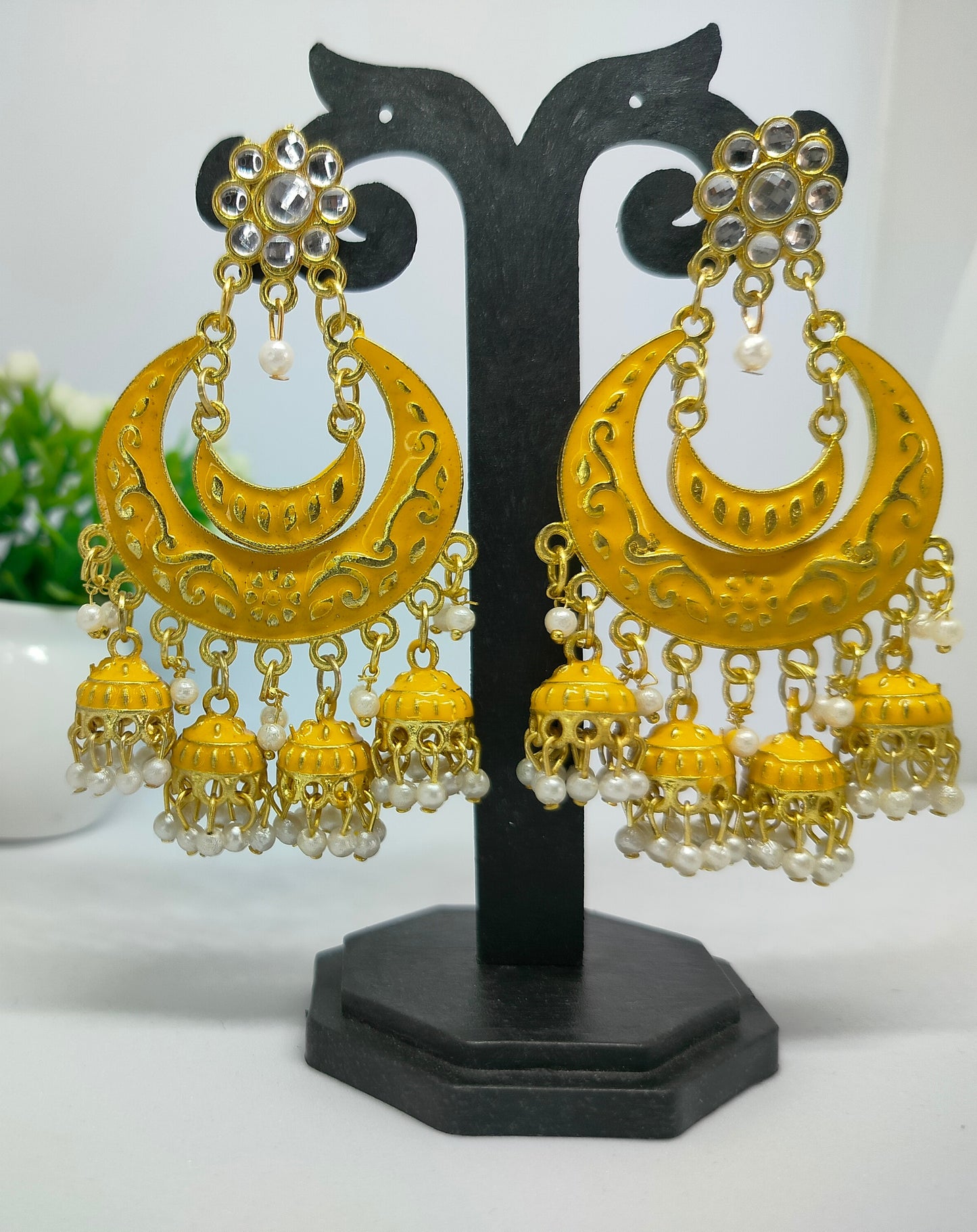 Yellow Radha Jhumkis - Vibrant Colours