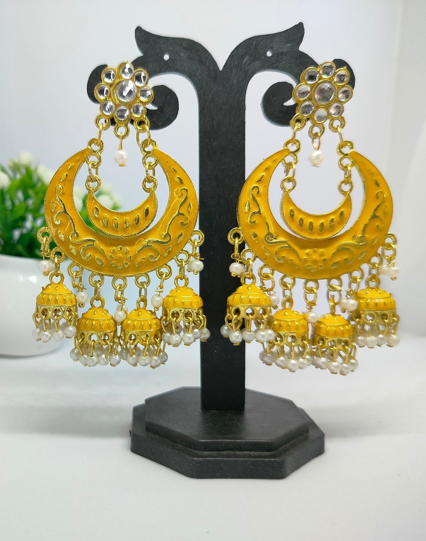 Yellow Radha Jhumkis - Vibrant Colours