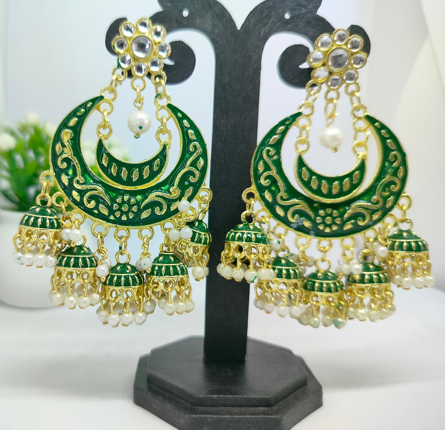 Green Radha Jhumkis - Vibrant Colours