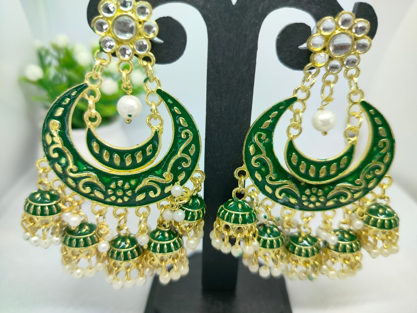 Green Radha Jhumkis - Vibrant Colours