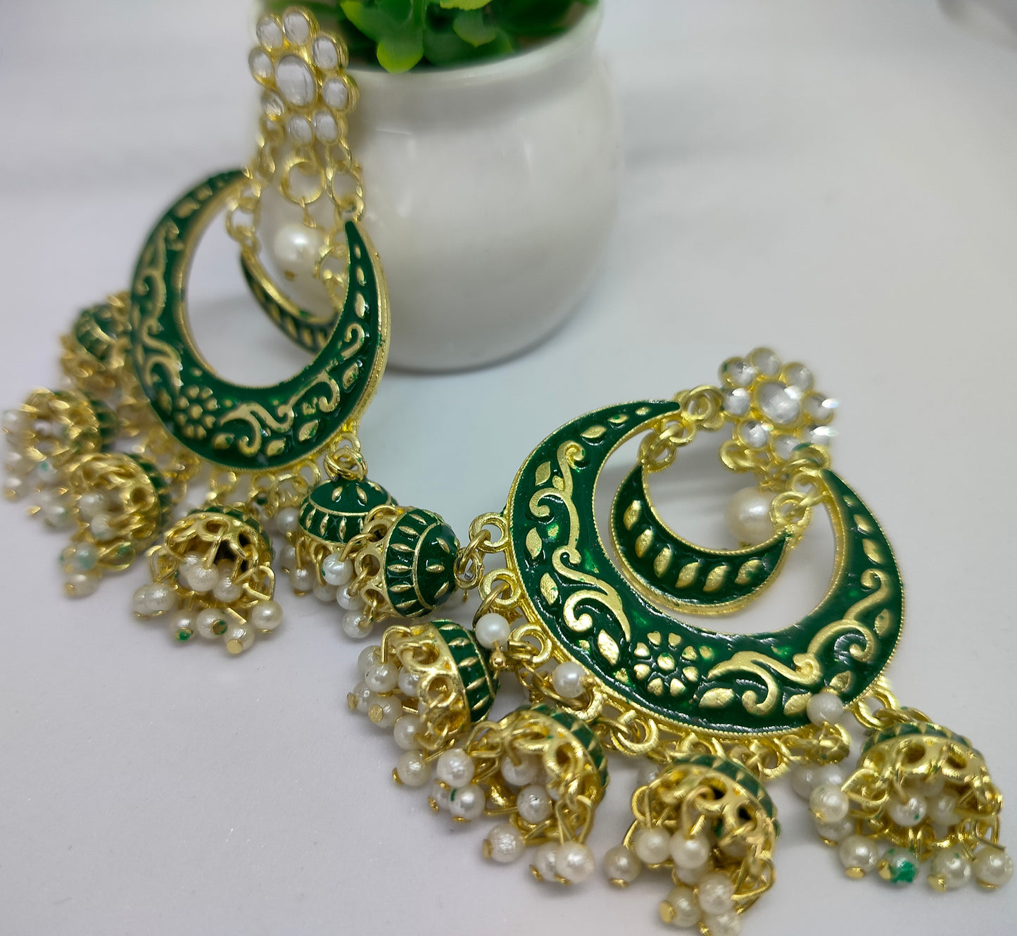 Green Radha Jhumkis - Vibrant Colours