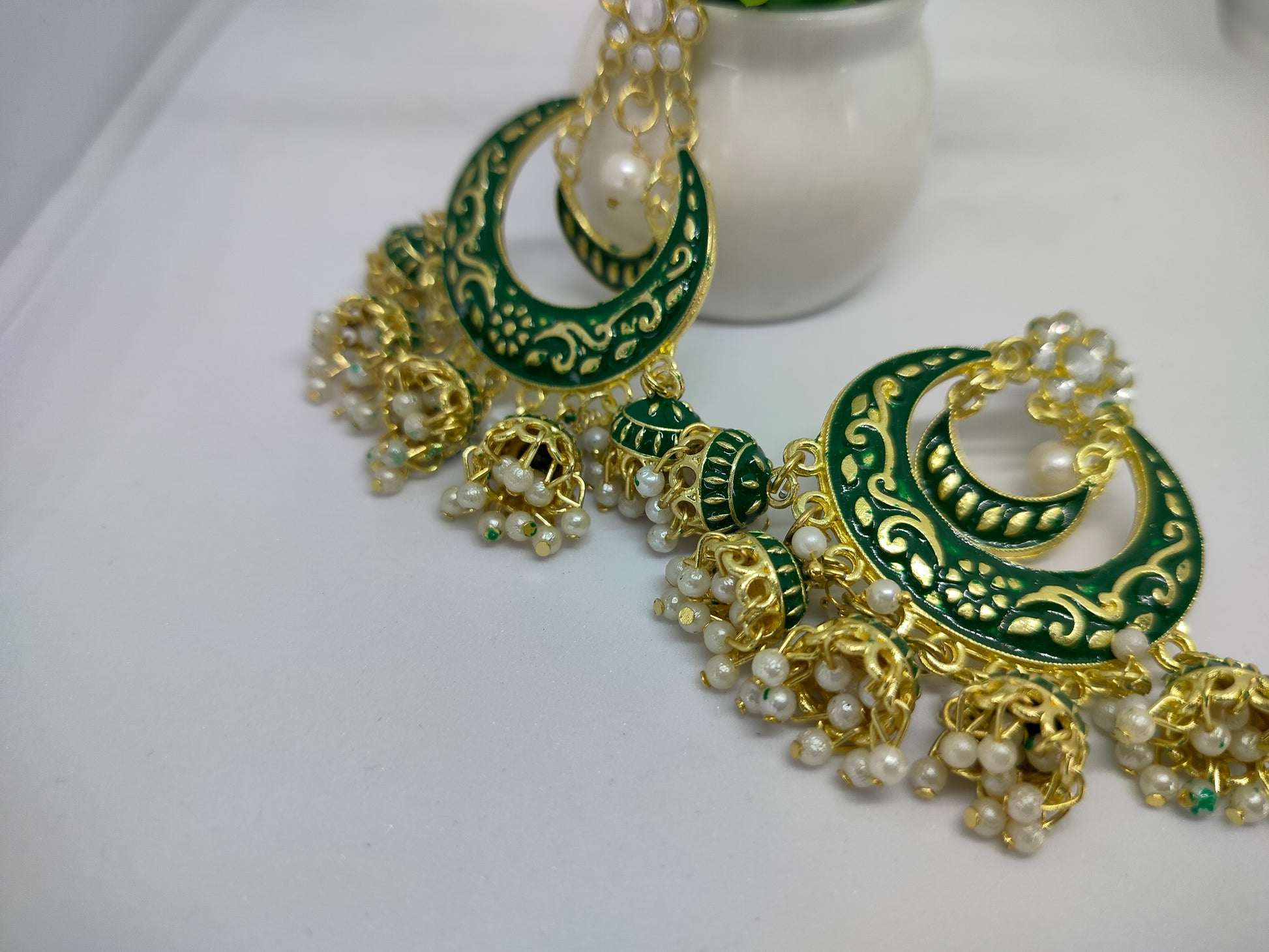 Green Radha Jhumkis - Vibrant Colours