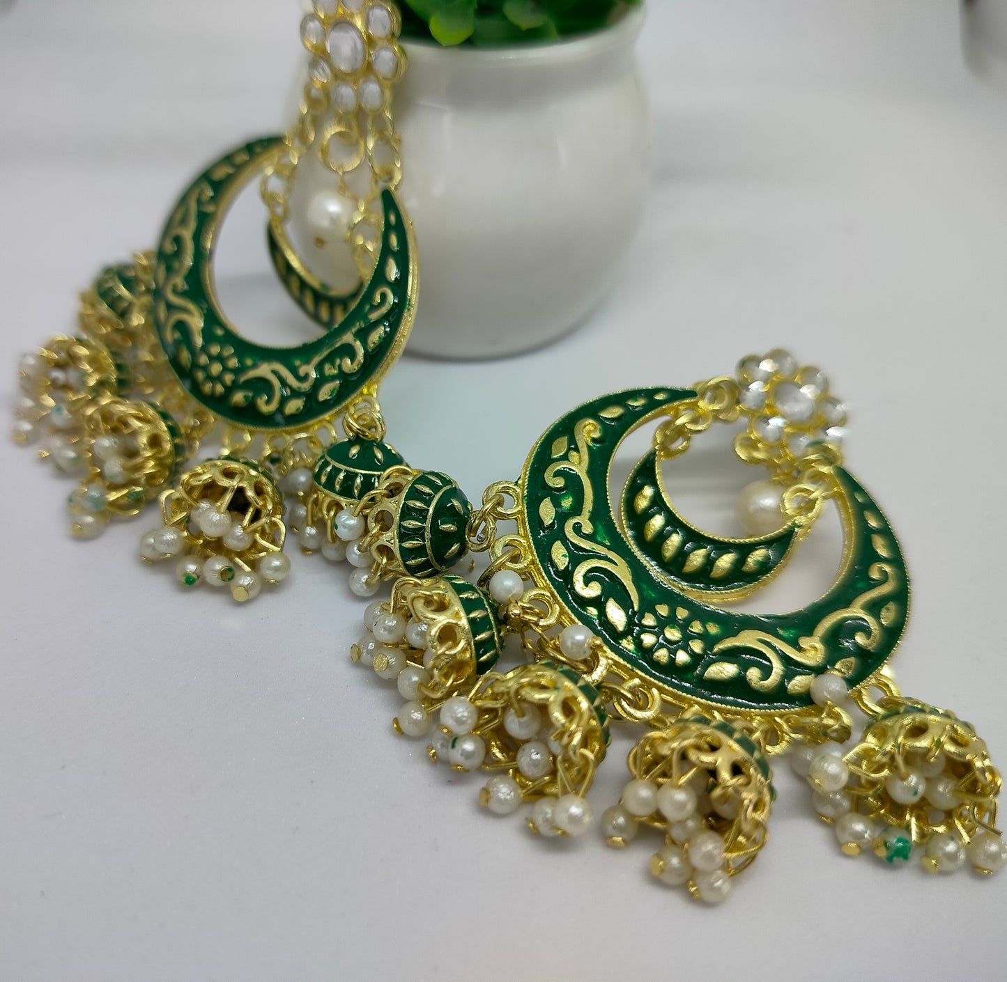 Green Radha Jhumkis - Vibrant Colours