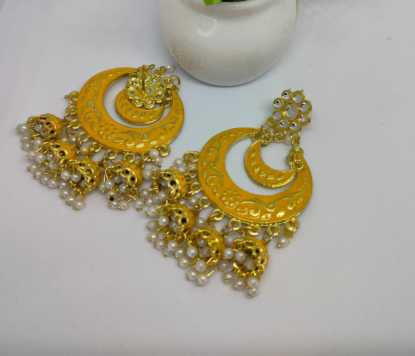 Yellow Radha Jhumkis - Vibrant Colours