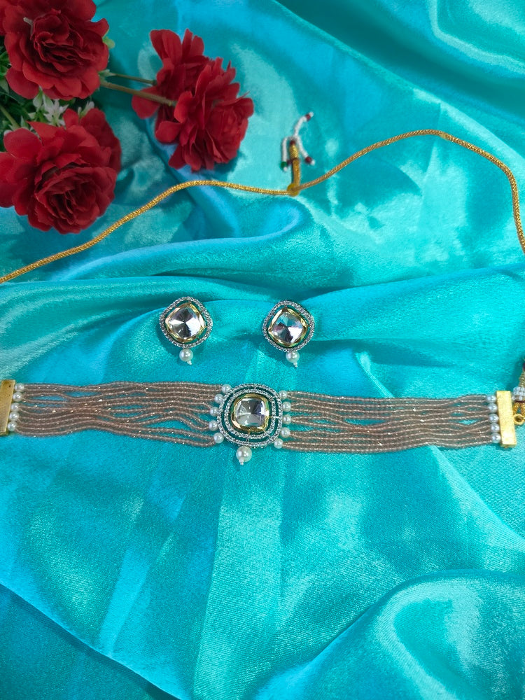 Beige Navya Choker Set - Vibrant Colours