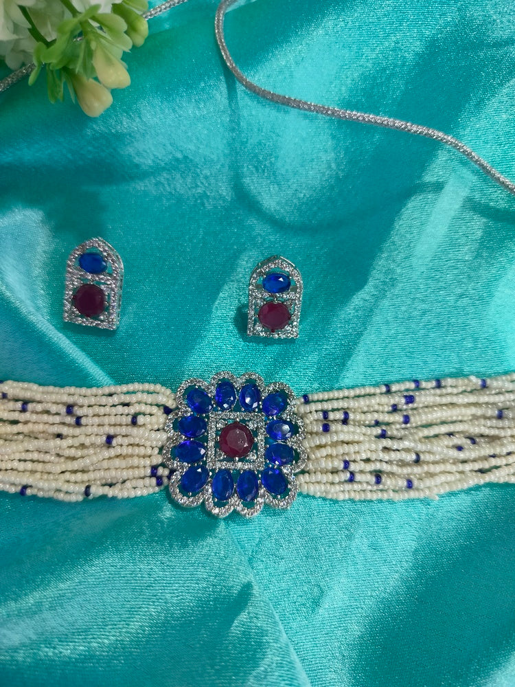 Blue Pihu Choker Set - Vibrant Colours