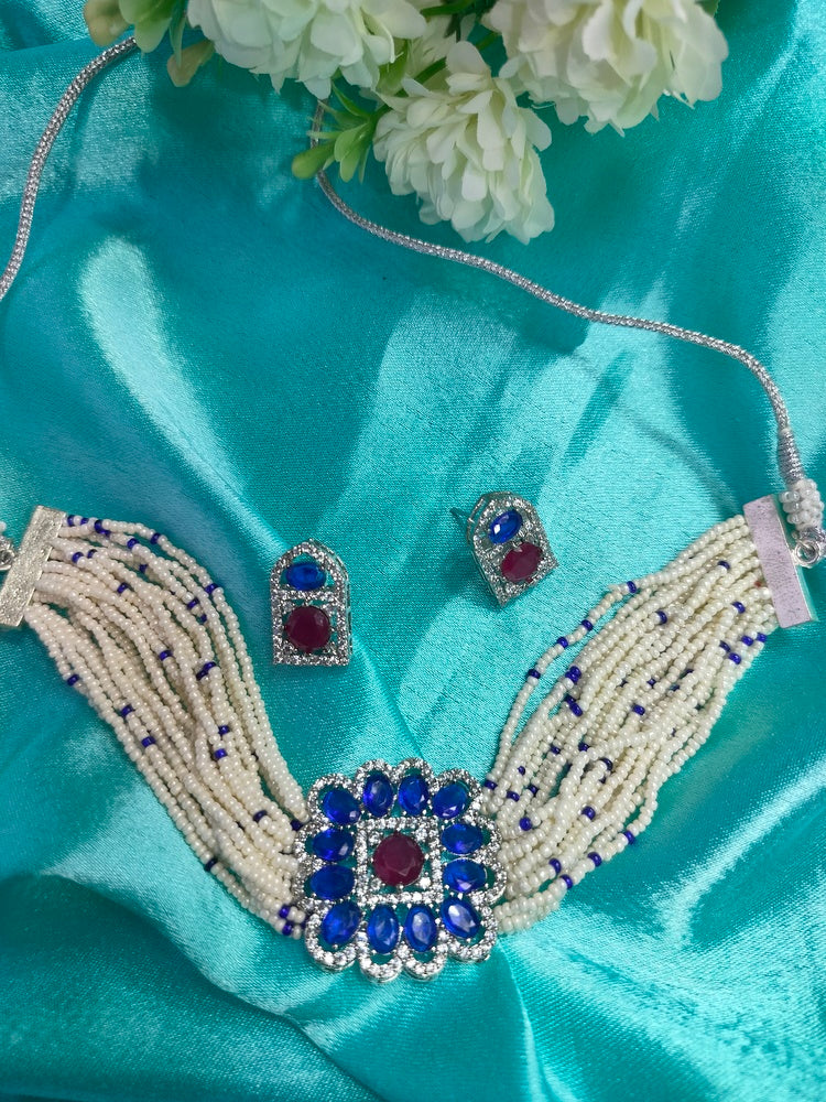 Blue Pihu Choker Set - Vibrant Colours