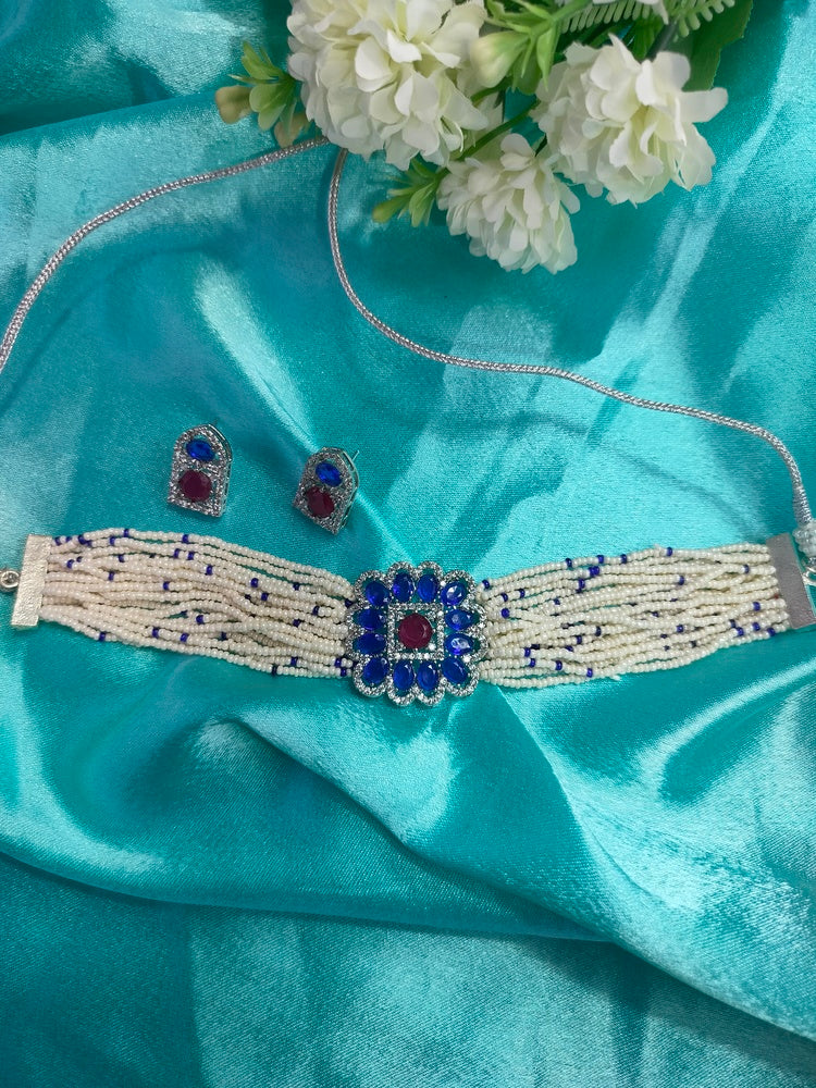 Blue Pihu Choker Set - Vibrant Colours