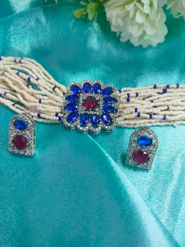 Blue Pihu Choker Set - Vibrant Colours