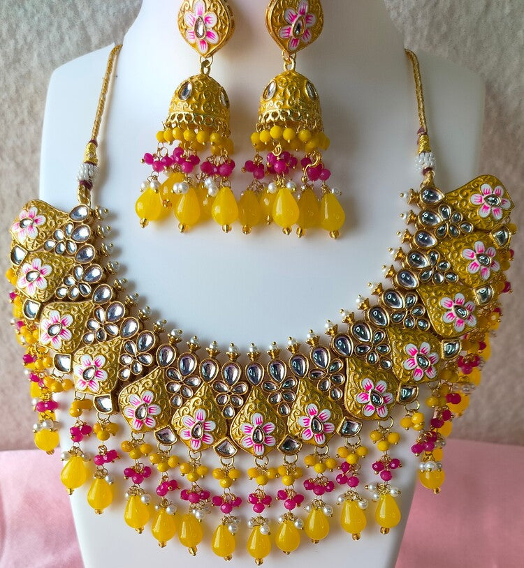 Yellow Revathi Kundan Set - Vibrant Colours