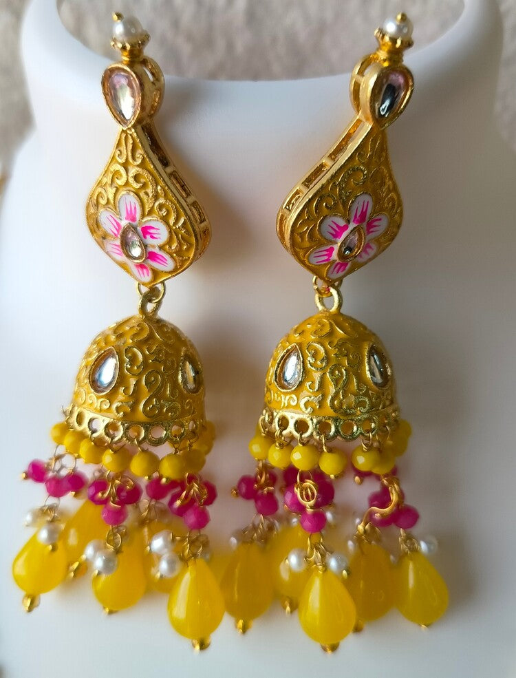 Yellow Revathi Kundan Set - Vibrant Colours