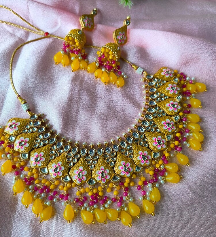 Yellow Revathi Kundan Set - Vibrant Colours