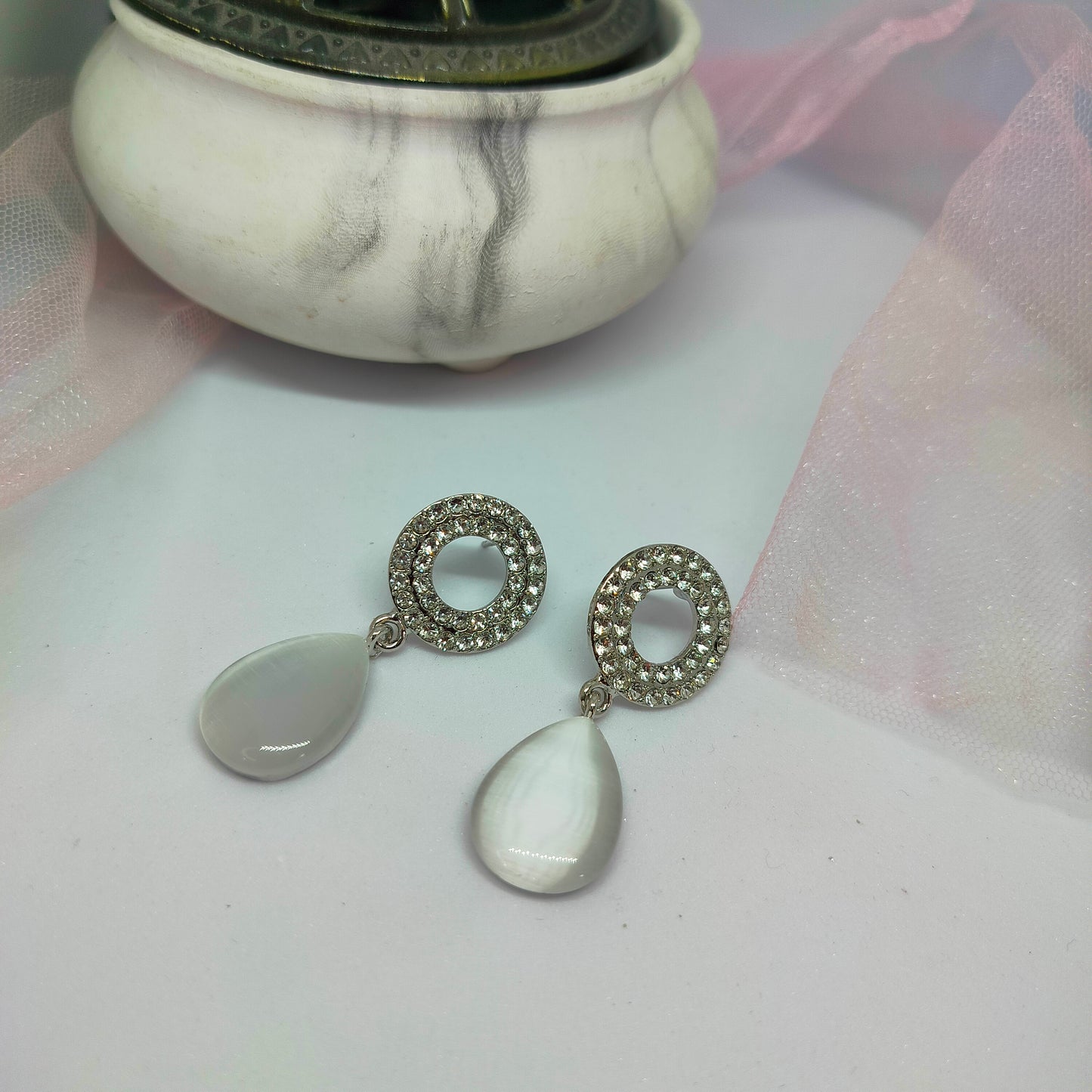 Grey Round Diamond Earrings