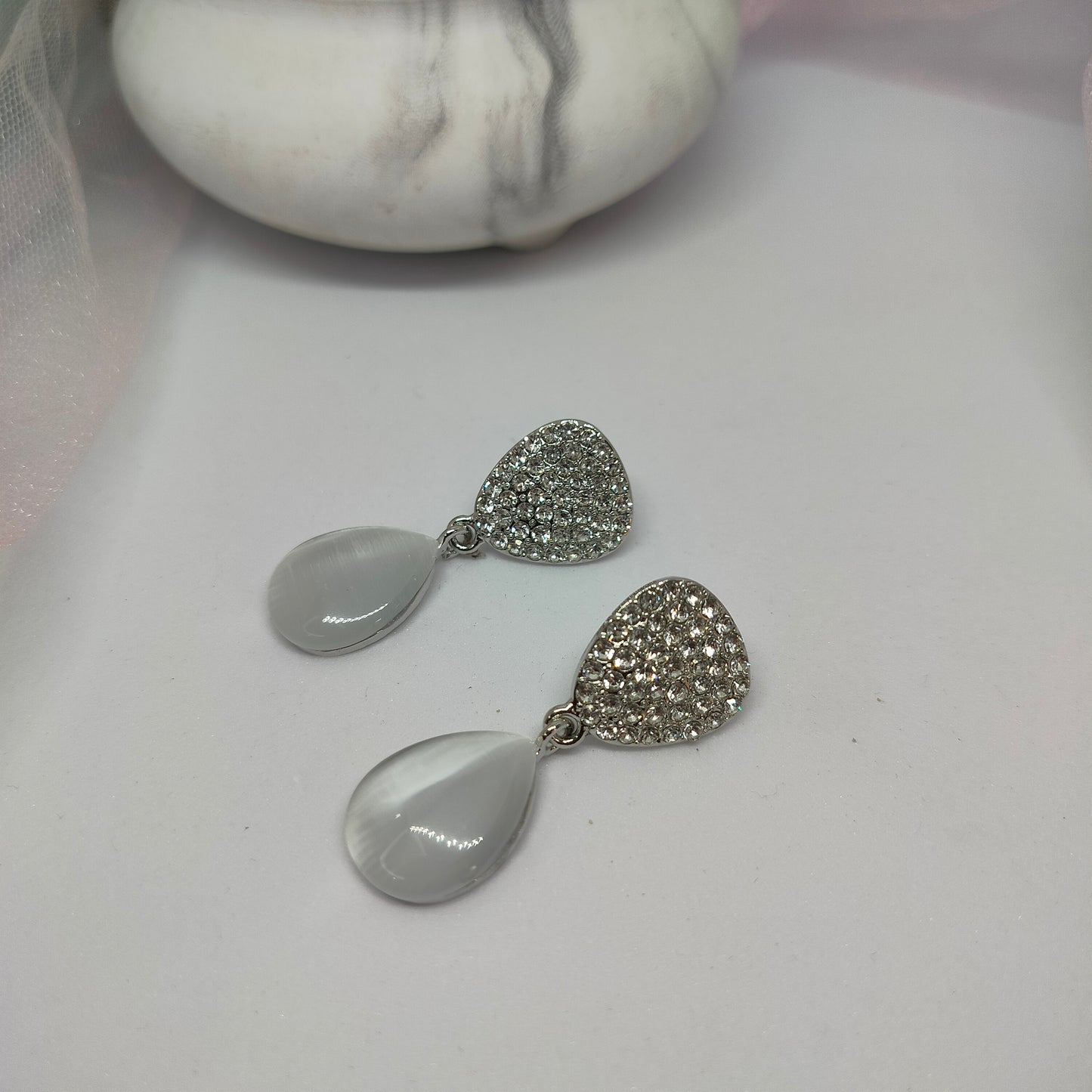 Grey Diamond Drop Earrings