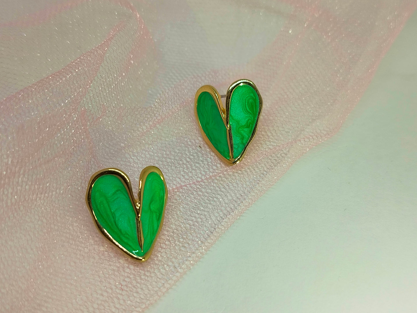 Flower Heart Studs (Green)