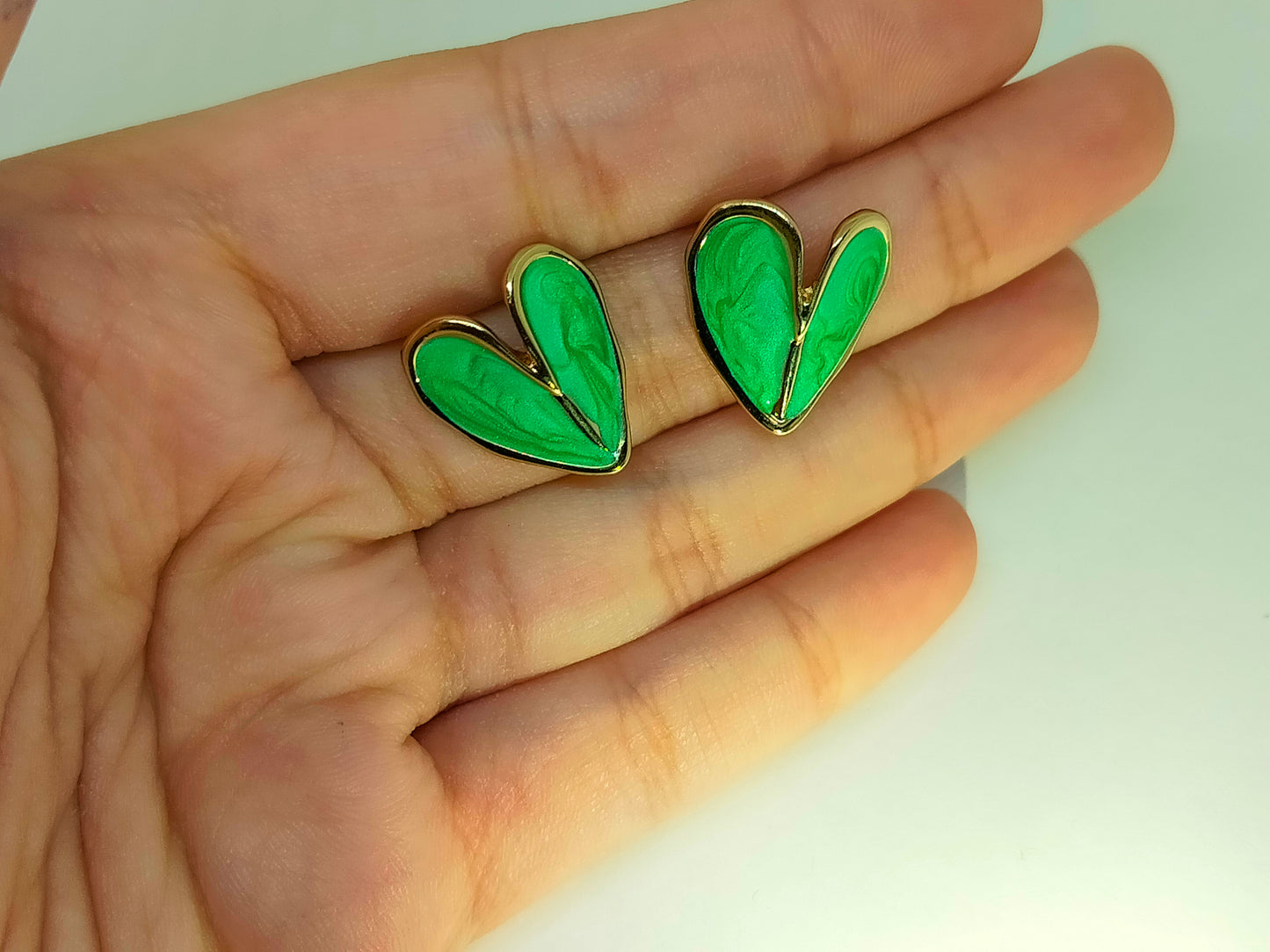 Flower Heart Studs (Green)