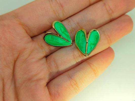 Flower Heart Studs (Green)