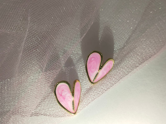 Flower Heart Studs (Pink)