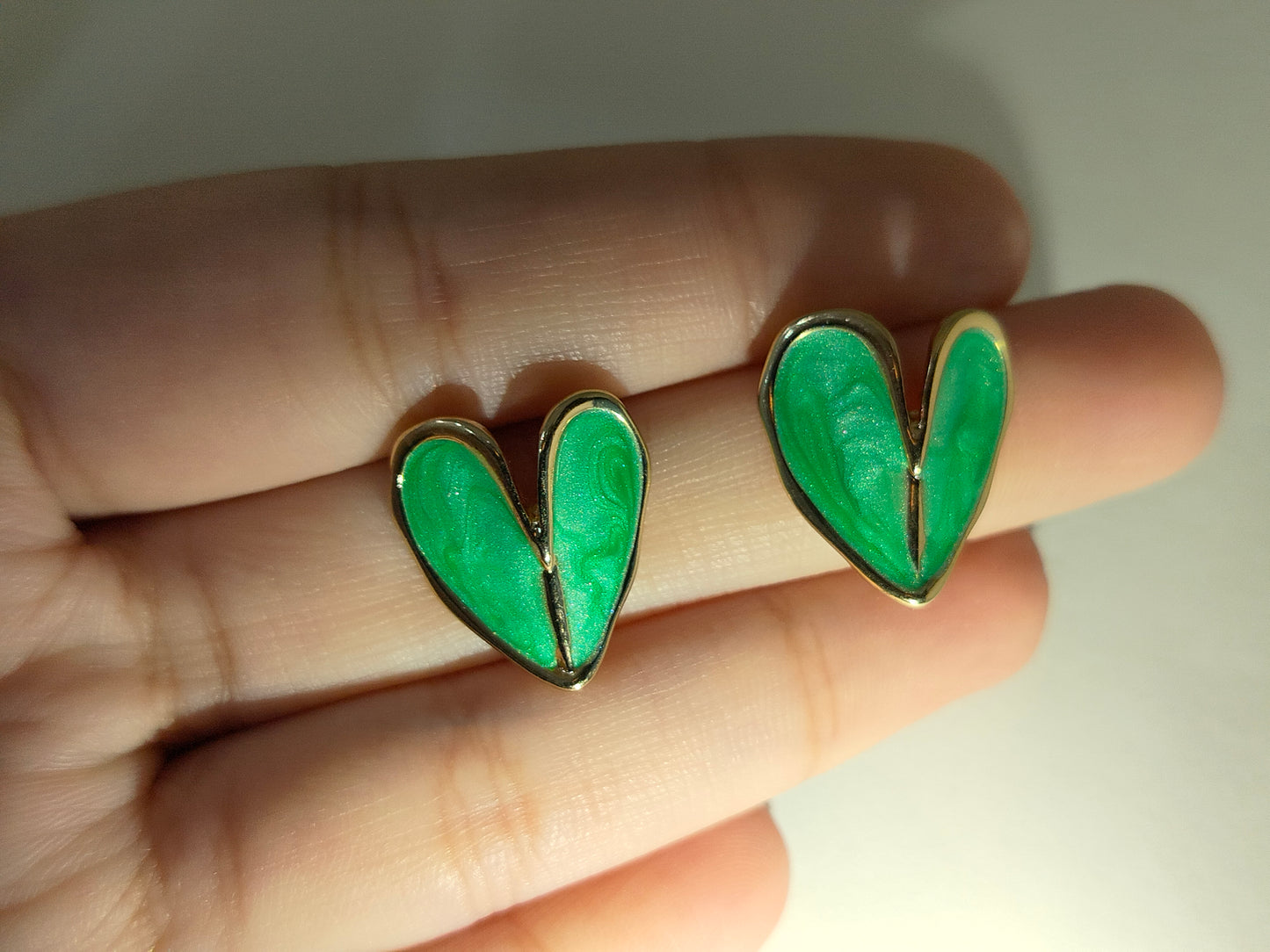 Flower Heart Studs (Green)