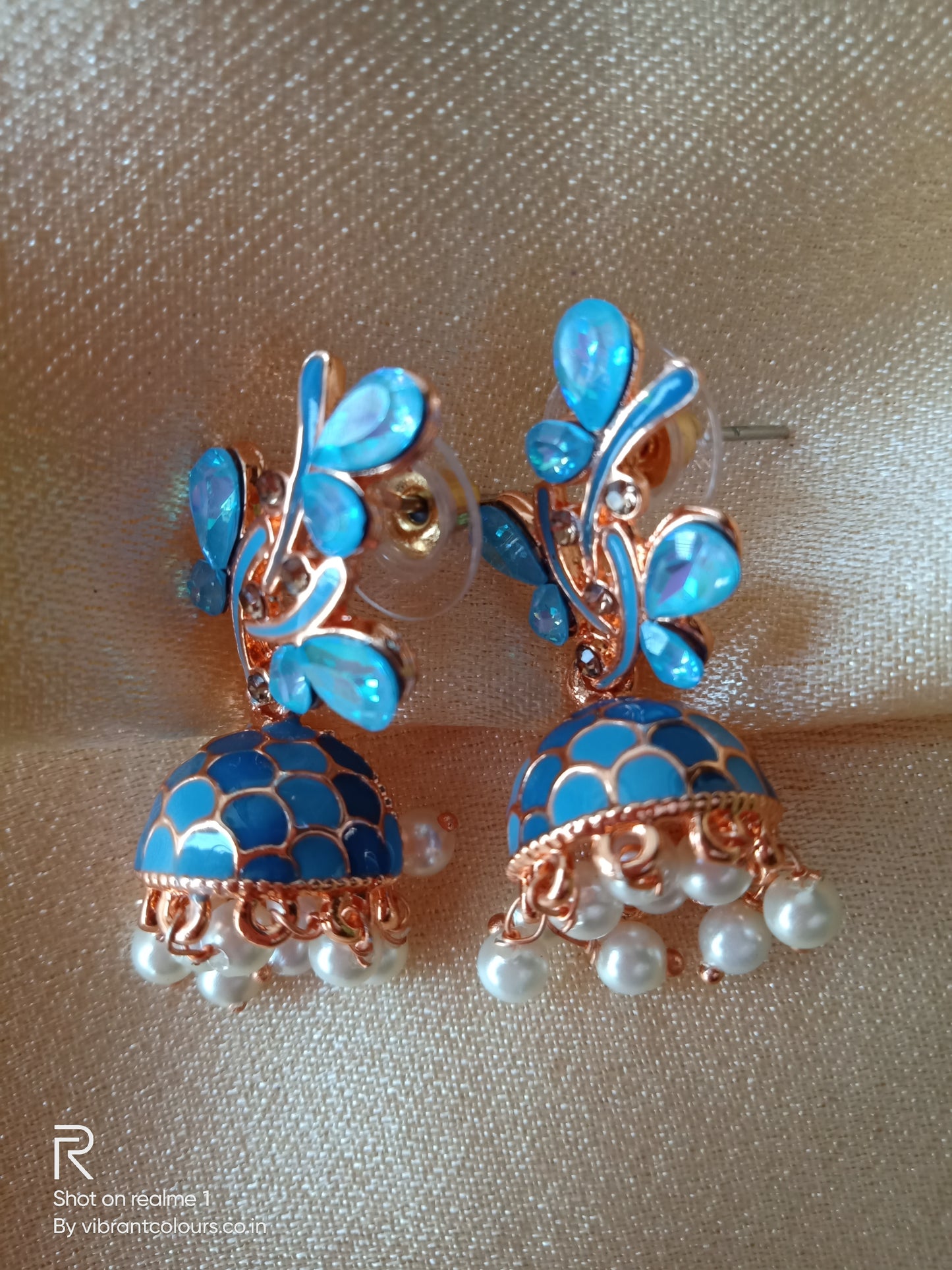 Blue Jhanvi Jhumkis - Vibrant Colours