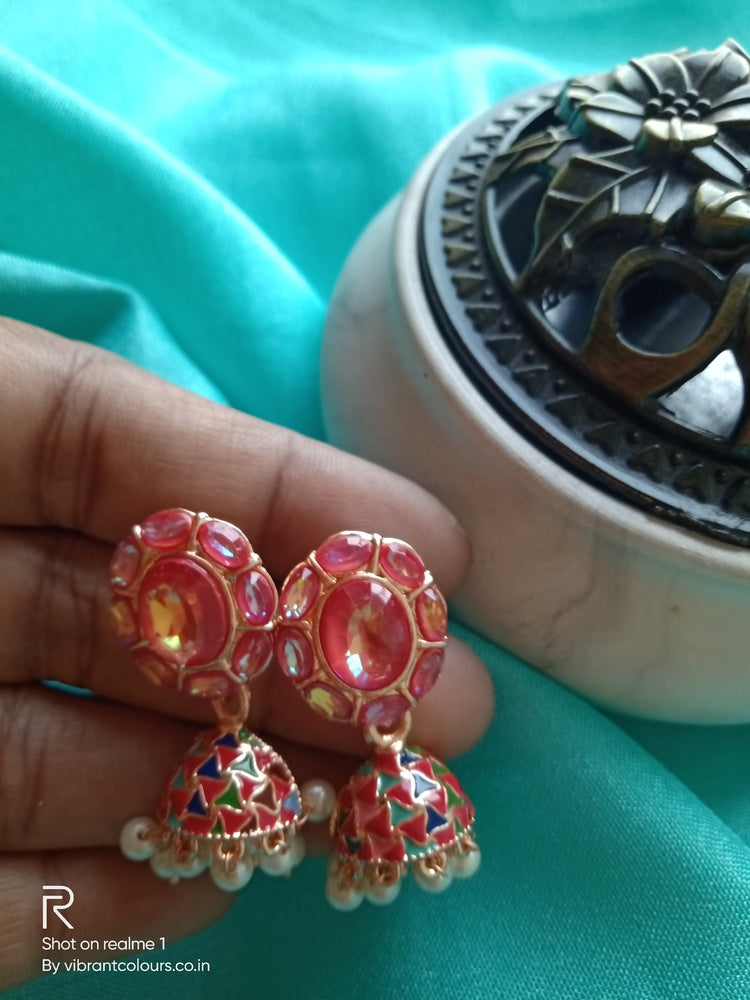 Red Damini Jhumkis - Vibrant Colours