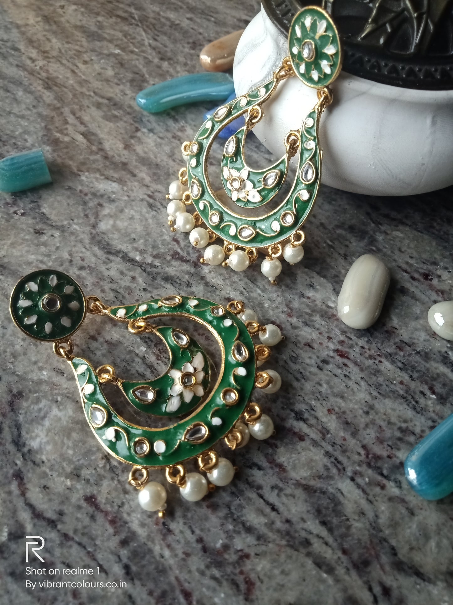 Green Rashmi Chandbalis - Vibrant Colours