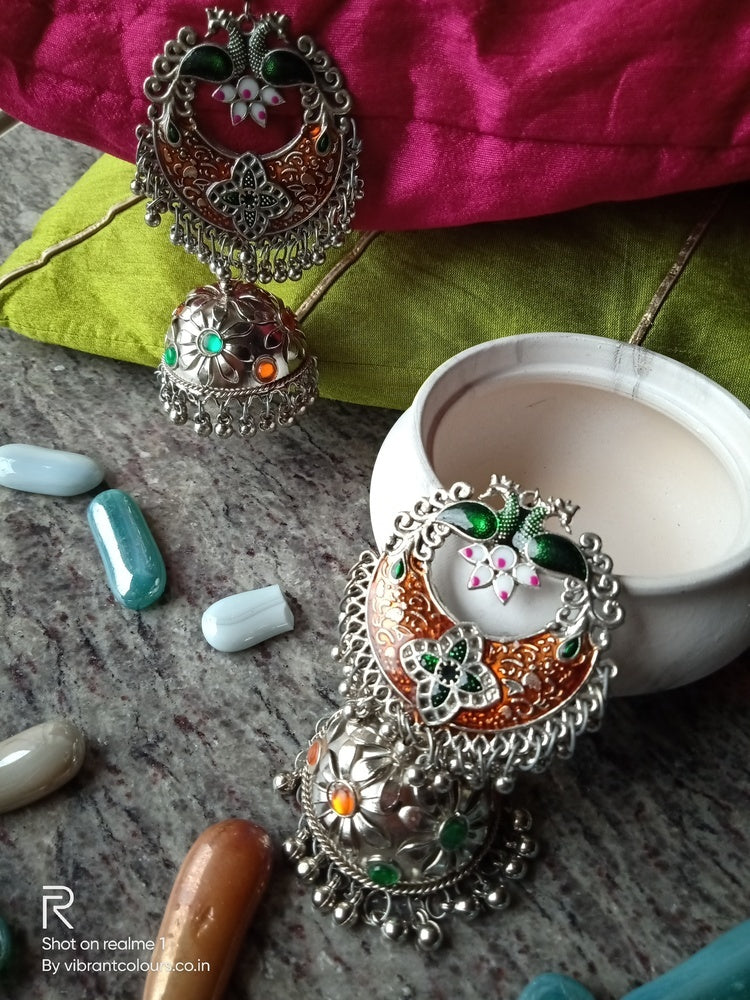 Reham Oxidised Jhumkis (Orange)