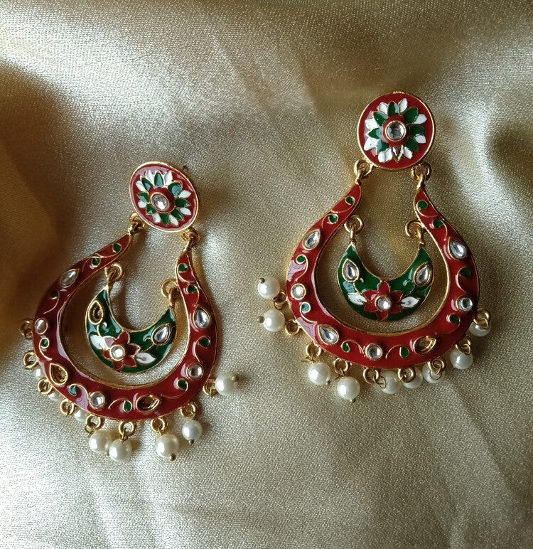 Red Rashmi Chandbalis - Vibrant Colours