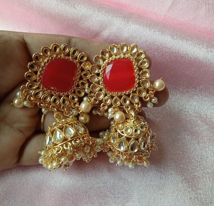 Red Ziana Jhumkis - Vibrant Colours