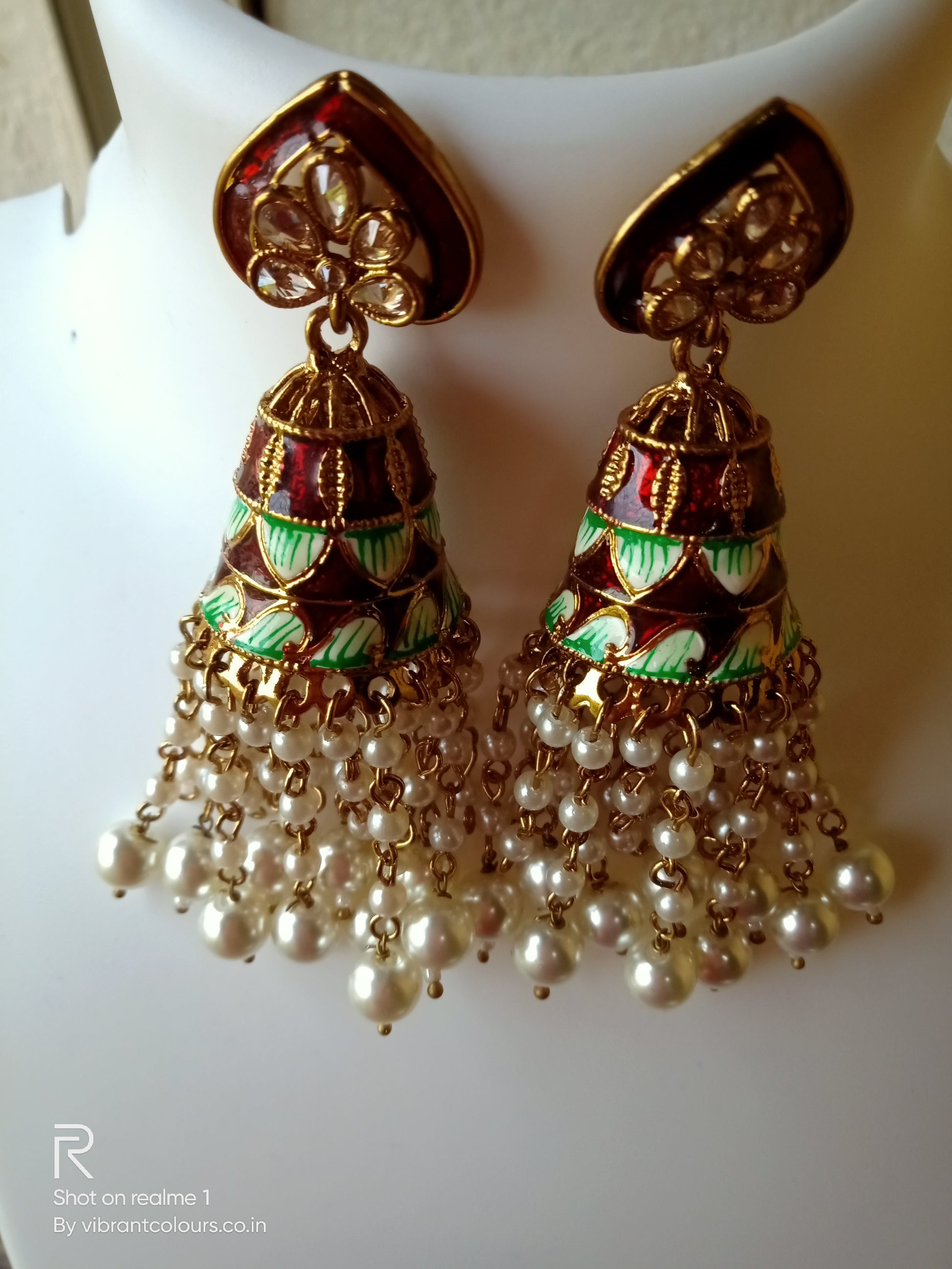 Maroon Aditi Jhumkis - Vibrant Colours