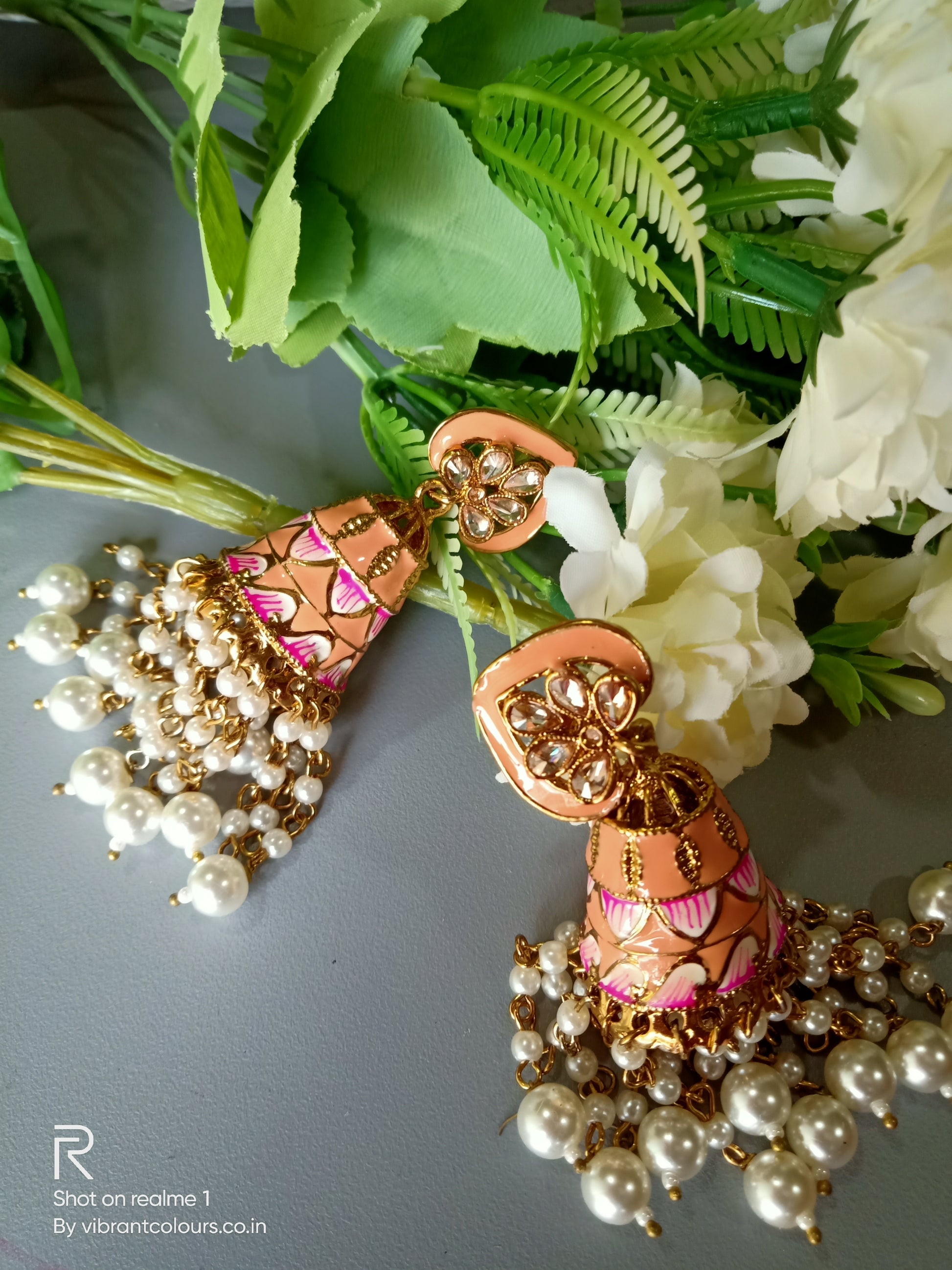 Peach Aditi Jhumkis - Vibrant Colours